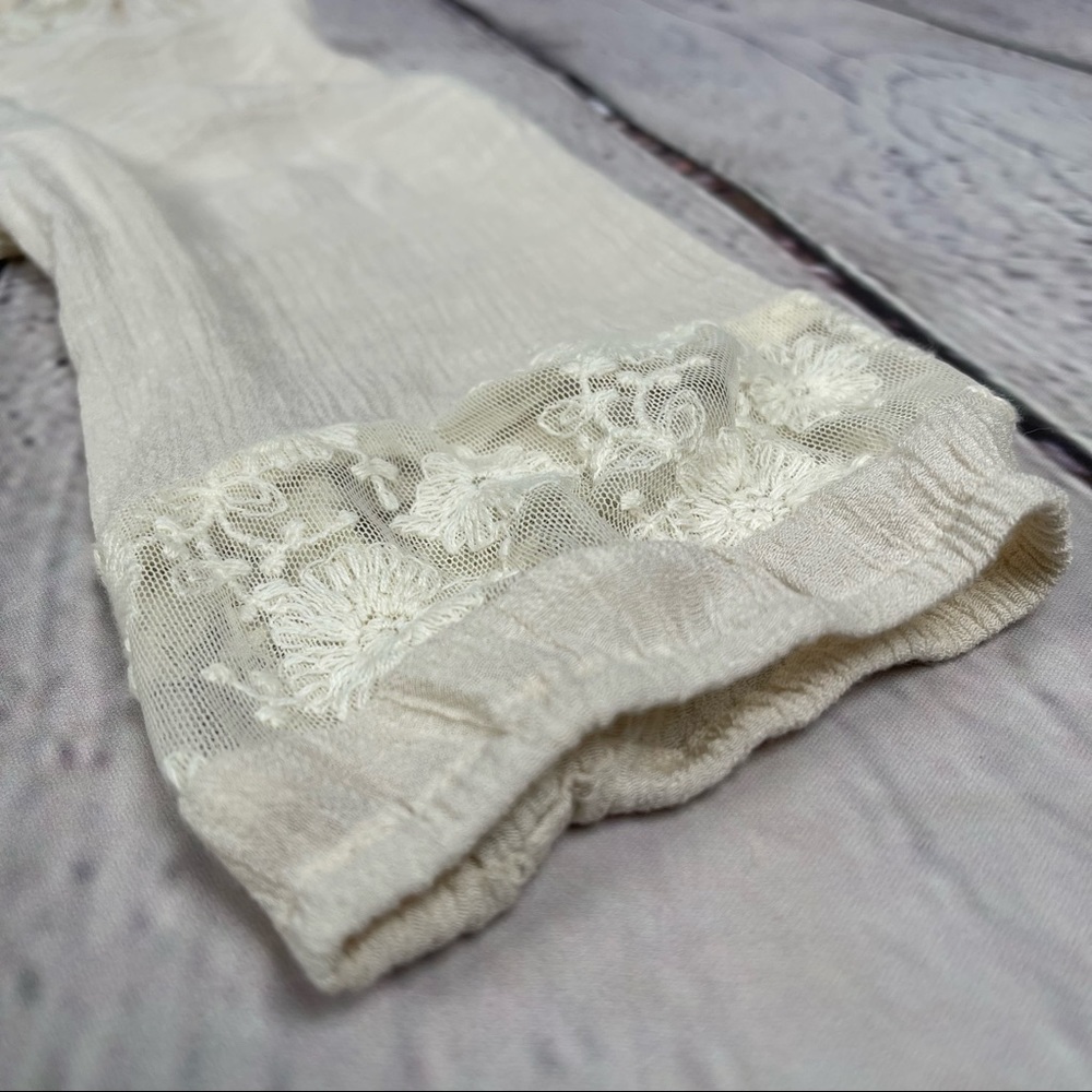 EM women's lightweight beige peasant style boho 3/4 sleeve top lace, size M - Picture 6 of 16